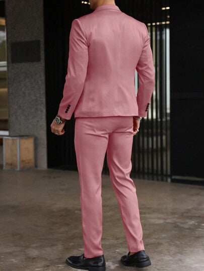 Manfinity Mode بدلة رجالية كاجوال بقميص أكمام طويلة أبيض أحادي اللون ذو طوق مسطح وأزرار أمامية وبنطلون مجموعة هادئة وبسيطة