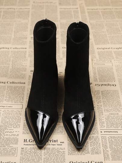 بوت الكاحل ذات الكعب العالي بفتحة في الأمام للنساء، جزمات مرنة، جزمات قصيرة ذات كعب سميك، جزمات جوارب رفيعة، موديلات جديدة لربيع وخريف