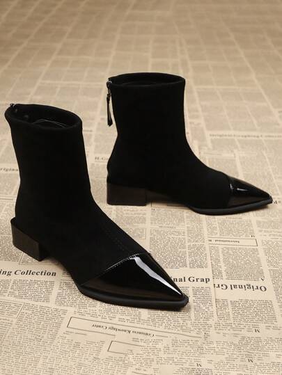 بوت الكاحل ذات الكعب العالي بفتحة في الأمام للنساء، جزمات مرنة، جزمات قصيرة ذات كعب سميك، جزمات جوارب رفيعة، موديلات جديدة لربيع وخريف