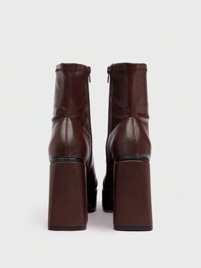 Sugerpunk بوت الكاحل ذات الكعب العالي والنعل السميك المقاومة للماء والمناسبة للموضة للنساء ،مناسبة لأعياد الميلاد ورأس السنة الجديدة