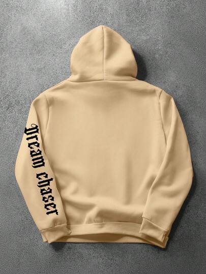 Manfinity Homme هودي طباعة حرفية للرجال القياسات الكبيرة المريح، هودي كاكي طويل الأكمام للخروج في فصلي الخريف والشتاء، هدية لصديق أو زوج أو حبيب