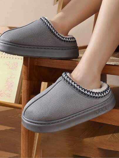 زوج من الأحذية المنزلية الكتانية بأسلوب بوهيمي ، دافئة للاستخدام الداخلي والخارجي ، للشتاء