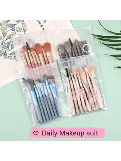 8 طقم من فرش المكياج المحمولة الصغيرة 8 قطع طقم فرشاة ظلال العيون وفرشاة بلاشر وفرشاة شفاة أدوات مكياج