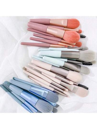 8 طقم من فرش المكياج المحمولة الصغيرة 8 قطع طقم فرشاة ظلال العيون وفرشاة بلاشر وفرشاة شفاة أدوات مكياج