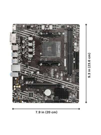 MSI لوحة أم AMD A520M-A PRO بمقبس AMD AM4 ، تدعم معالجات AMD Ryzen™ من الفئات 5000 و 5000 G و 4000 G و 3000 و 3000 G، تدعم ذاكرة وصول عشوائي مزدوجة ال- DDR4-4600ميجاهرتز (OC)، منافذ DisplayPort و و DVI-D، فتحة M.2 و SATA وفتحة PCI-E 3.0 X16