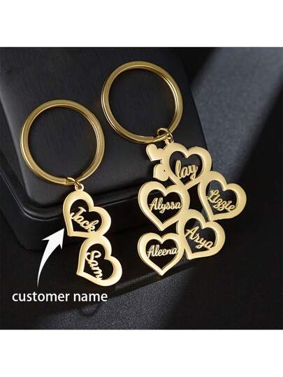 سلسلة مفاتيح مخصصة 1-5 أسماء العائلة، قلادة متعددة الأسماء على شكل قلب، سلسلة مفاتيح ستانلس ستيل ذهبي، مجوهرات أزياء للسيدات، فكرة هدية عيد الميلاد، واحد، زخرفي، سلسلة مفاتيح للسيدات، مشبك دائري