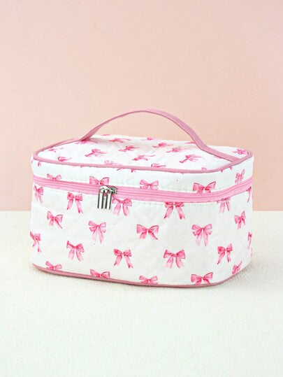 Marina Oliveira حقيبة مستحضرات تجميل، طبعة شريطية بنكيّة، فاشونية مطبوعة مقاومة للماء، محمولة باليد، منظم سفر مريح، عيد الحب