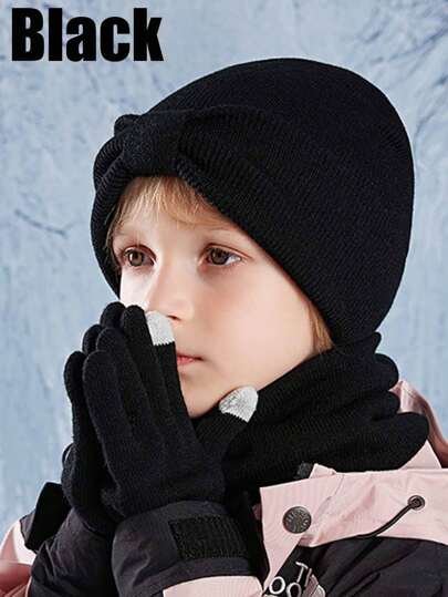 4 قطع طقم قبعة وقفازات وأوشحة للأطفال 3-8 سنوات، قبعات محبوكة للبنات والأطفال الصغار، قفازات بلا أصابع، طقم سخان الرقبة، بطانة صوفية