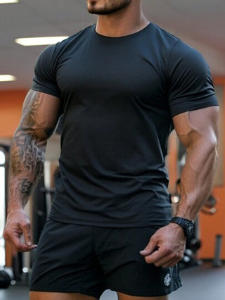 Manfinity Sport Corelite تي شيرت ذو أكمام قصيرة مع طباعة شعارات حيوانات، من طراز صديق للرجال، للنشاط البدني والجيم