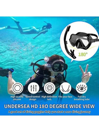 طقم معدات الغطس للبالغين - قناع غطس كامل للوجه وأنبوب التنفس، قناع غطس من الزجاج المقسى وغوصات السباحة تشكيلة كاملة