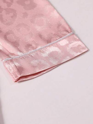 بيجاما طقم بنطلون وأعلى أكمام طويلة للبنات للأطفال من القطن الستان مع طبعة جلد النمر والتطريز الحواف ملائم لجميع الفصول