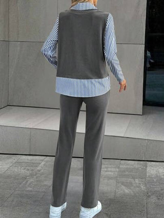 SHEIN LUNE 2 قطعة/مجموعة بدلة رياضية مرقعة للنساء بتصميم شريط للخريف، سروال وبلوزة
