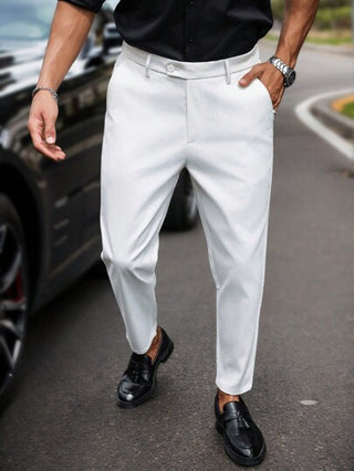 Manfinity Bizformal بنطلون أبيض بجيوب مائلة ذو لون أبيض بسيط للرجال ، للحبيب