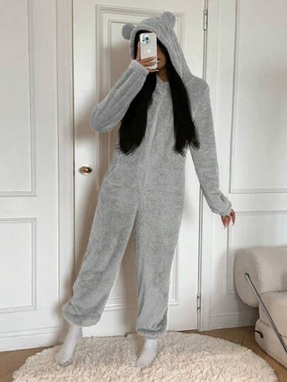 EZwear بدلة نسائية جديدة أحادية اللون مزودة بغطاء وسحاب أمامي، بأكمام طويلة من الفليس، للخريف/الشتاء