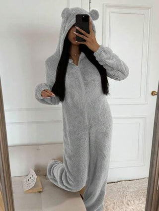 EZwear بدلة نسائية جديدة أحادية اللون مزودة بغطاء وسحاب أمامي، بأكمام طويلة من الفليس، للخريف/الشتاء