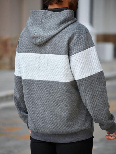 Manfinity Homme بلوزة كاجوال للرجال إضافية الحجم بلون متباين مع قلنسوة