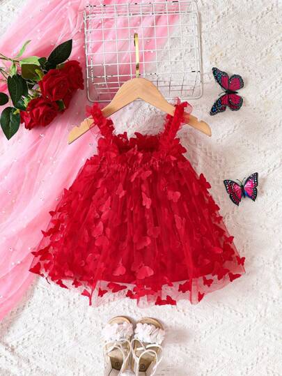 فساتين بيبي فستان كامي فراشة مزين شبكي شامل للبنات الاطفال