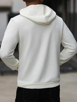 Manfinity Homme هودي طويل الأكمام بجيب بتصميم المانفينتي، قماش جاكارد من القطن ، أبيض اللون