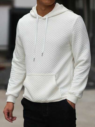 Manfinity Homme هودي طويل الأكمام بجيب بتصميم المانفينتي، قماش جاكارد من القطن ، أبيض اللون