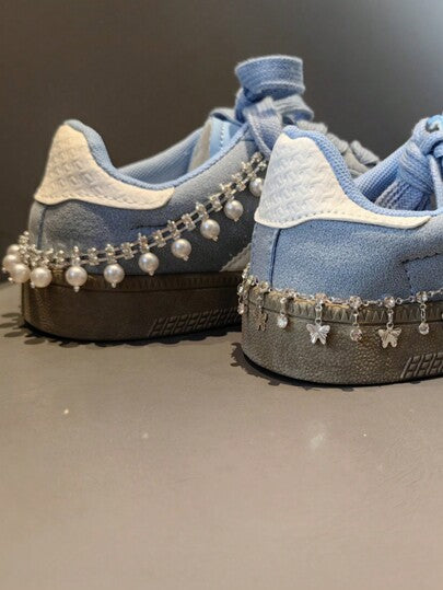 1 وحدة سلسلة كعب مرصعة بالخرز الأنيق والراينستون الجديدة للباليه، سلسلة الحذاء فاخرة مزينة بزخارف الفراشة والنجوم اللامعة