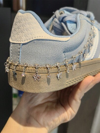 1 وحدة سلسلة كعب مرصعة بالخرز الأنيق والراينستون الجديدة للباليه، سلسلة الحذاء فاخرة مزينة بزخارف الفراشة والنجوم اللامعة