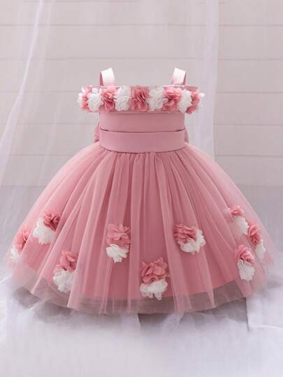 فساتين بيبي فستان الأميرة الفوشيز للأطفال البنات الرضع, مصنوع من الشبك والتول, مناسب لحفلات عيد الميلاد الأول, للخروجات, بدون شريطة الرأس