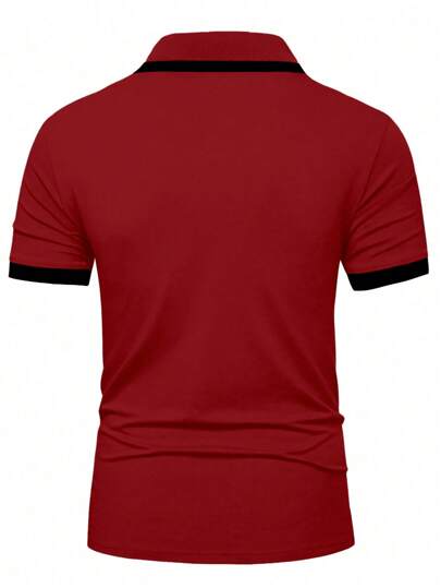 Manfinity Homme قميص بولو قصير الأكمام كاجوال مزين بألوان متباينة للرجال