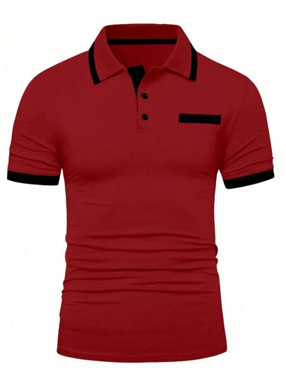 Manfinity Homme قميص بولو قصير الأكمام كاجوال مزين بألوان متباينة للرجال