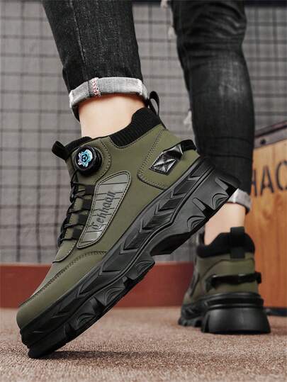 بوت كارجو رجالية مرتفعة الكاحل طراز بريطاني لموسم خريف/شتاء 2024، مزودة بنعل سميك مضاد للانزلاق وملائمة للتنزه والهايكنج في الخارج