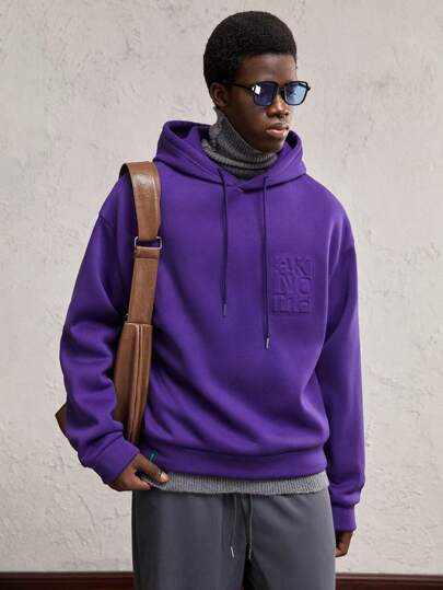 AKNOTIC Business Casual هودي ضخم للرجال بطباعة حرفية باللون البنفسجي الداكن، ياقة هود، أكمام متدلية، سحاب، مناسب للارتداء اليومي والتنقل، مناسب للخريف والشتاء