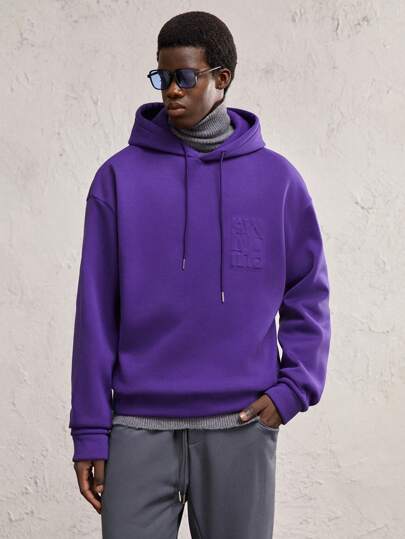 AKNOTIC Business Casual هودي ضخم للرجال بطباعة حرفية باللون البنفسجي الداكن، ياقة هود، أكمام متدلية، سحاب، مناسب للارتداء اليومي والتنقل، مناسب للخريف والشتاء