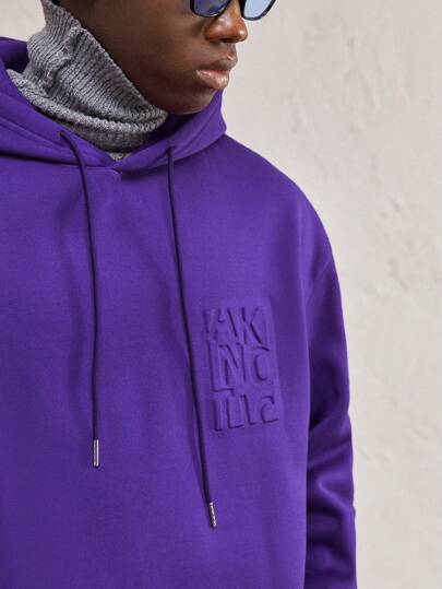 AKNOTIC Business Casual هودي ضخم للرجال بطباعة حرفية باللون البنفسجي الداكن، ياقة هود، أكمام متدلية، سحاب، مناسب للارتداء اليومي والتنقل، مناسب للخريف والشتاء