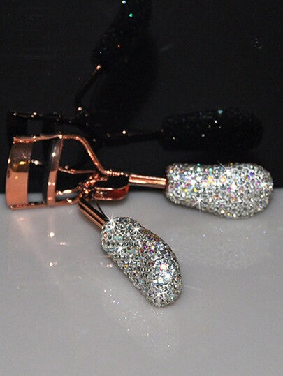 ماكينة تجعيد الرموش محززة بالراين ستون قطعة واحدة عالية الجودة مع مقبض مطاطي، محمولة