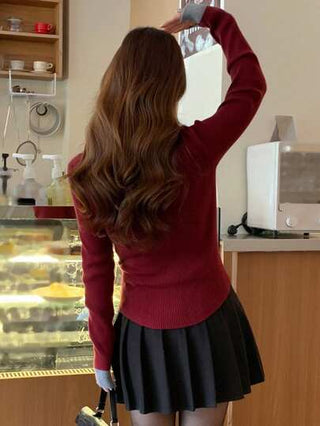 DAZY كنزة صوفية نسائية بتصميم تطريز وألوان متباينة 2 في 1 بأكمام طويلة، بلوزة أكمام طويلة، ملابس نسائية للخريف