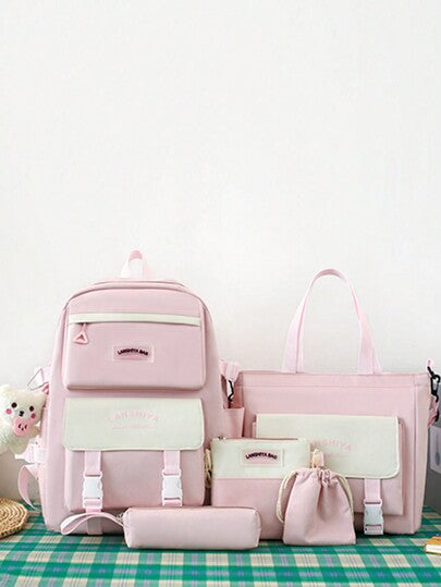 5 قطع مجموعة حقيبة ظهر جامعية متنوعة الاستخدام بأكسسوارات