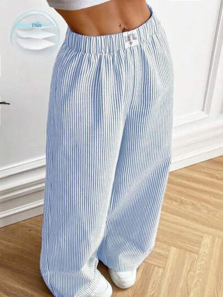 EZwear سروال نسائي موبوء بخطوط زرقاء منسوجة