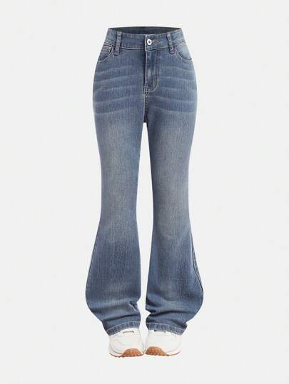 بنطال جينز فريق المراهقين بأسلوب كاجوال مغسول وواسع الساقين بطراز عام 2000