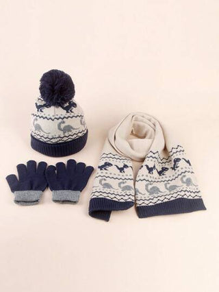مجموعة من 4 قطع للأطفال الصغار: قبعة منسوجة برسوم ديناصورات، وشاح، وقفازات، إطلالة دافئة للاستخدام اليومي