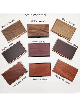 Lennik 1 قطعة صندوق بطاقات أعمال معدني خشبي مُحفور بليزر بنص الشركة واسم مخصص ورقم بيانات، هدية أعياد الميلاد