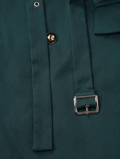 Manfinity Mode طقم بنطلون وبلوزة كم طويل أزرار أمامية قطعة واحدة للرجال لون أحادي، بتصميم بسيط