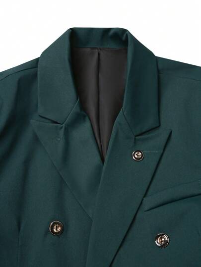 Manfinity Mode طقم بنطلون وبلوزة كم طويل أزرار أمامية قطعة واحدة للرجال لون أحادي، بتصميم بسيط