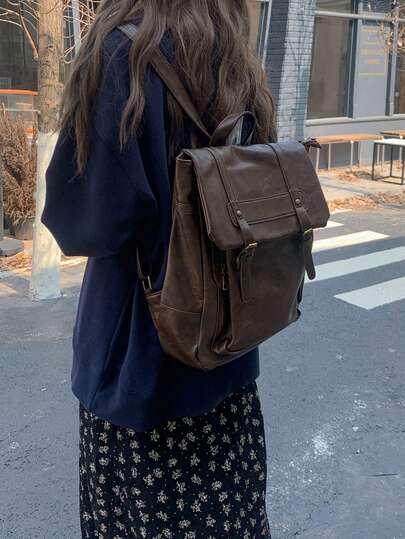 حقيبة ظهر بني كافيه كلاسيكية ذات سعة كبيرة لطالبات المدرسة/الجامعة، موضة أنيقة للنساء للاستخدام اليومي والسفر الخارجي، موديل خريف/شتاء 2025 الجديد