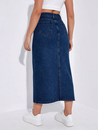 EZwear تنورة جينز طويلة سبليت بجيوب للنساء