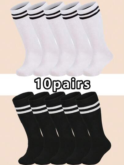 10 أزواج من الجوارب الرياضية العالية للأطفال والرضع ذات الخطوط لكرة القدم، للأولاد والبنات ،جوارب أنبوبية طويلة