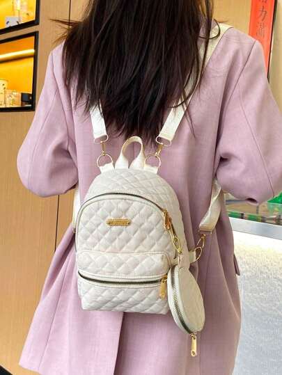 قطعة واحدة حقيبة ظهر مبطنة بسيطة متعددة الاستخدامات مناسبة للطالبات في المدارس والجامعات مقاس صغير أنيق مصنوع من النايلون، خفيف الوزن وواقي للماء، مناسب للسيدات ذوات البياقات البيضاء في المدرسة والجامعة والمكتب والرحلات والشاطئ، هدية مثالية لعيد الحب.