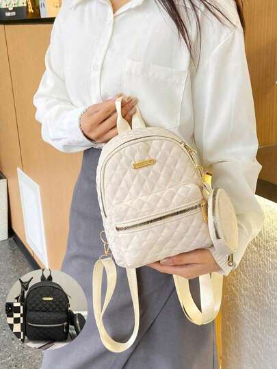 قطعة واحدة حقيبة ظهر مبطنة بسيطة متعددة الاستخدامات مناسبة للطالبات في المدارس والجامعات مقاس صغير أنيق مصنوع من النايلون، خفيف الوزن وواقي للماء، مناسب للسيدات ذوات البياقات البيضاء في المدرسة والجامعة والمكتب والرحلات والشاطئ، هدية مثالية لعيد الحب.