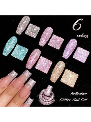 4 زهرة لوتس 6 قطع/مجموعة لاك جل أظافر لامع وعاكس ، 7مل جل أظافر براق ولامع من نوع ال- UV LED جل لاصق نصف دائم ، لعمل المناكير المنزلية وتزيين الأظافر في صالونات العناية بالأظافر