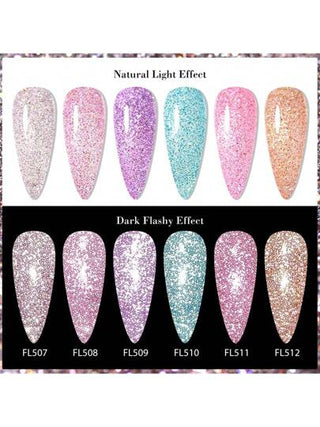 4 زهرة لوتس 6 قطع/مجموعة لاك جل أظافر لامع وعاكس ، 7مل جل أظافر براق ولامع من نوع ال- UV LED جل لاصق نصف دائم ، لعمل المناكير المنزلية وتزيين الأظافر في صالونات العناية بالأظافر