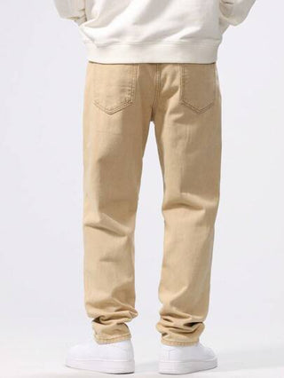 Manfinity Homme بنطال جينز رجالي رسمي عصري بجيب مائل، بنطال جينز كاكي بقدم مستقيمة غسول، بنطال جينز شحن بقدم مستقيمة، هدايا للزوج والحبيب