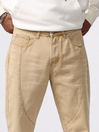 Manfinity Homme بنطال جينز رجالي رسمي عصري بجيب مائل، بنطال جينز كاكي بقدم مستقيمة غسول، بنطال جينز شحن بقدم مستقيمة، هدايا للزوج والحبيب